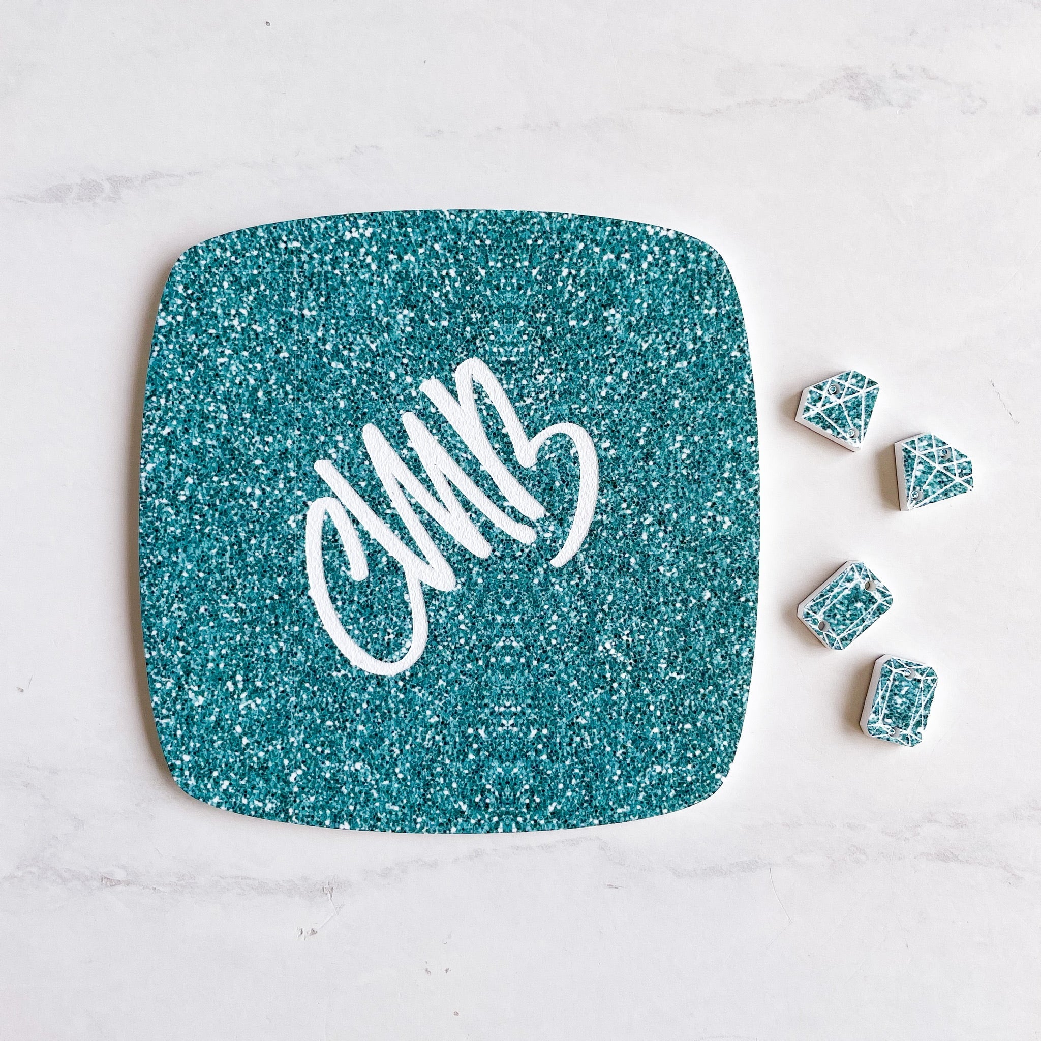 CMB Two Tone Printed Acrylic Sheets Teal Glitter Engraves White - CMB Two Tone